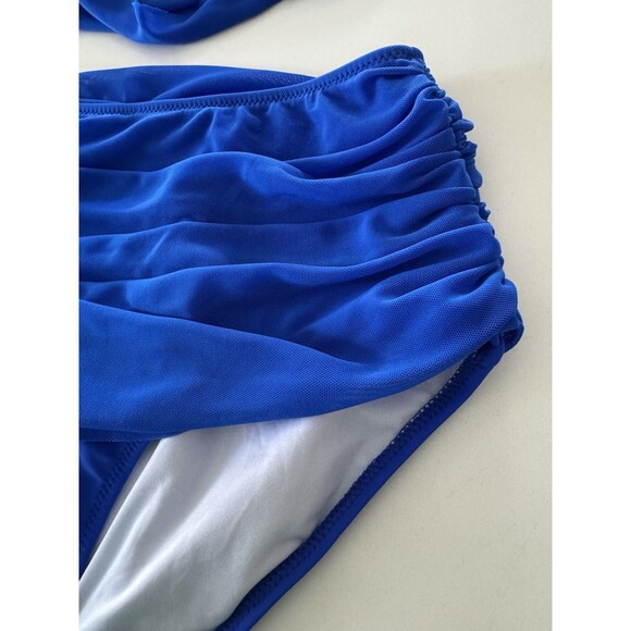 Women's Bikini Set Tummy Control Two Pcs Swimsuit Mesh One Shoulder royal blue S - Picture 9 of 15